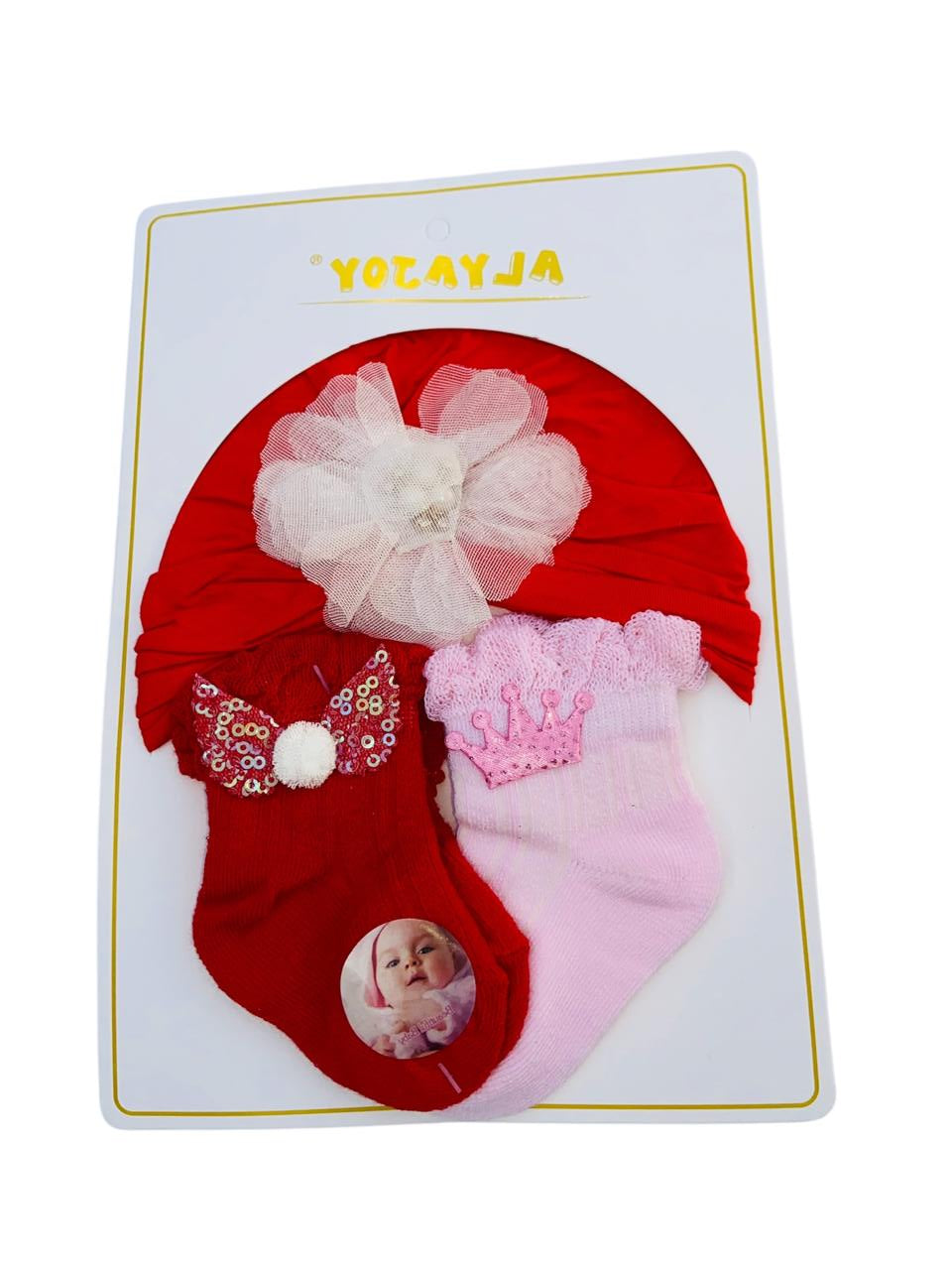 Red Turban Cap With Socks Set