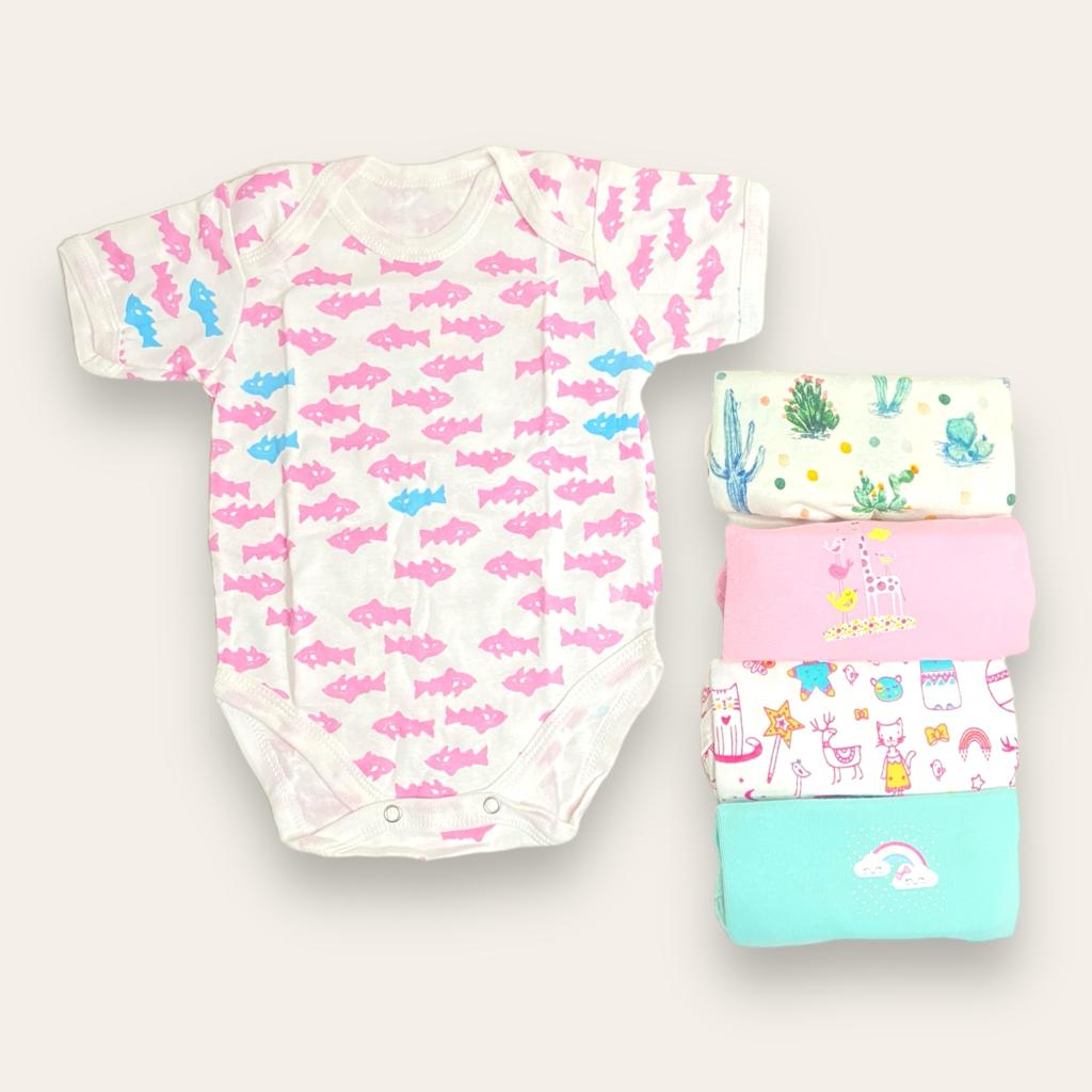 Little One Fish Body Suit - Half Sleeves - Pack of 5