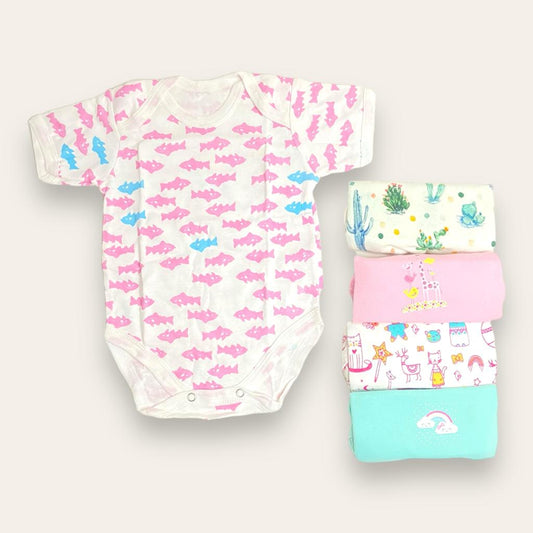 Little One Fish Body Suit - Half Sleeves - Pack of 5