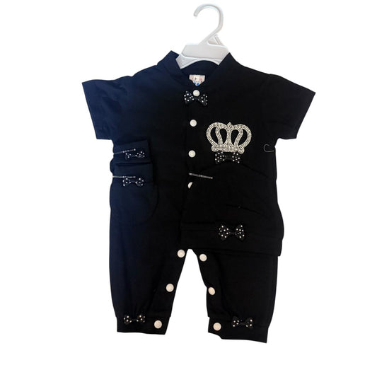 Turkish Crown Romper-Black