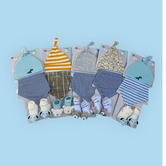 Knotted Caps,Bib and Booties Set - pk of 3